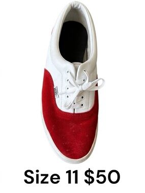 Vans Two-Tone Red and White Men's Lace-Up Sneaker size 11